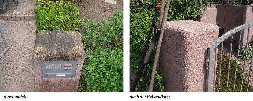 Wirkung von RapidGo Vorher-Nachher Bild eines mit RapidGo behandelten Pfeilers