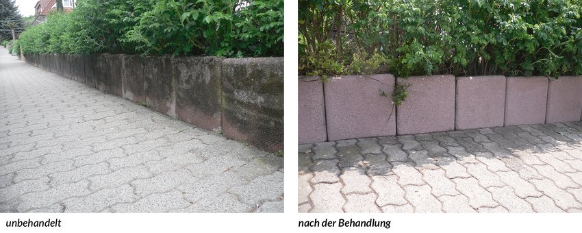 Wirksamkeit von RapidGo Vorher-Nachher Bild von mit RapidGo behandelten Stelen